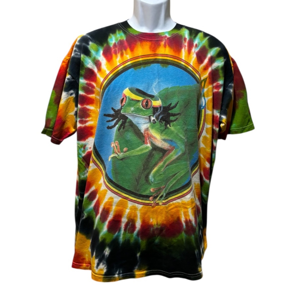 Vintage 1995 Rasta Frog Reggae Eye Dye Double Side 100% Cotton Tee. Unisex 2X